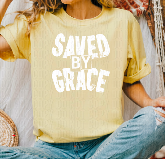 Saved By Grace White Font DTF Transfer