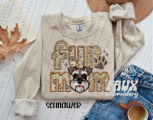 Schnauzer Fur Mom Embroidery Faux DTF Transfer
