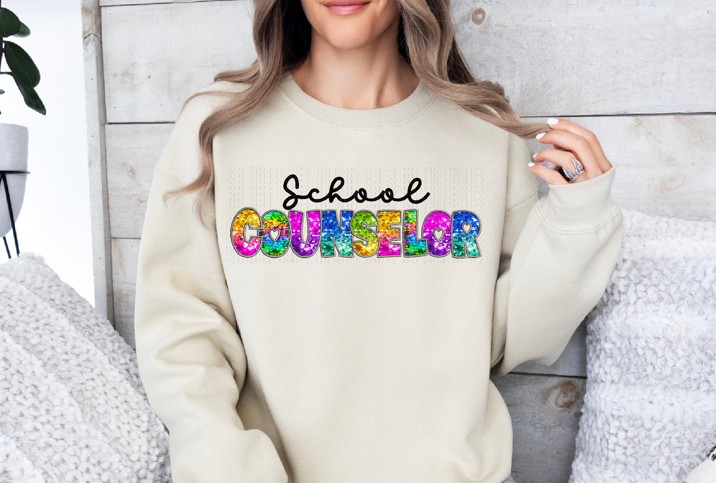 School Counselor Bright Sequined Box Letters DTF Transfer