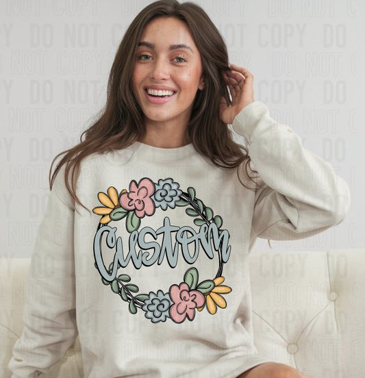 Floral Hand Drawn Doodle Custom Name DTF Transfer