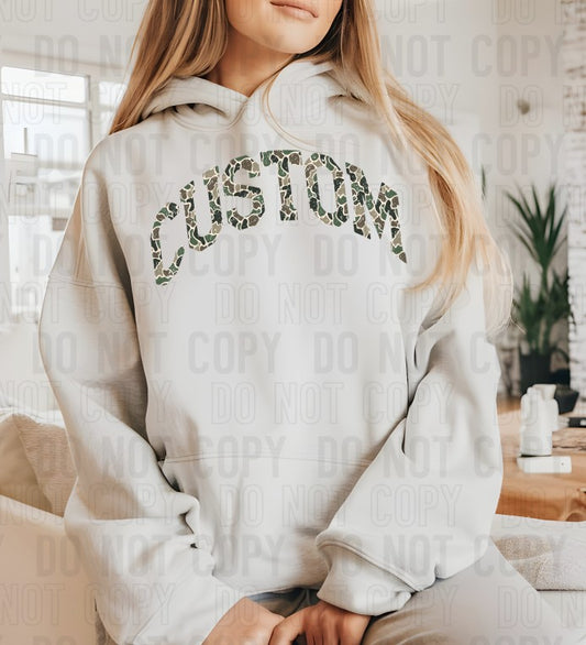 Camo Distressed Varsity Arched Custom Name DTF Transfer