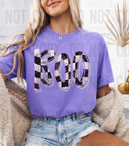 Boo Checkered & Glitter Faux DTF Transfer