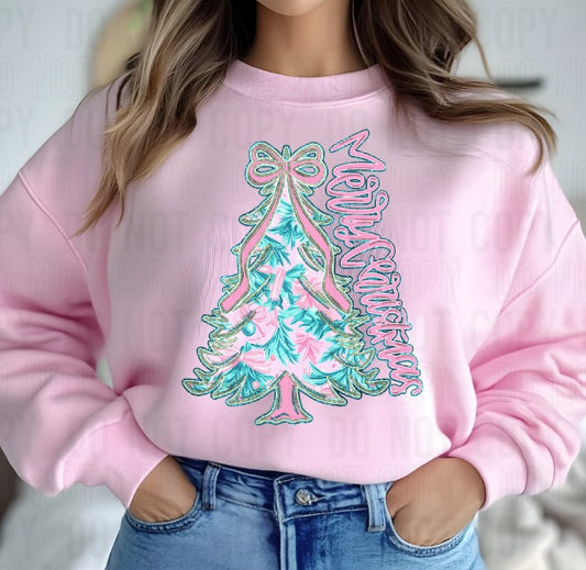 Merry Christmas Tree Pastel Pink DTF Transfer