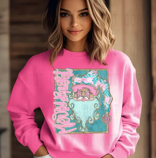 Merry & Bright Santa Pastel Pink DTF Transfer