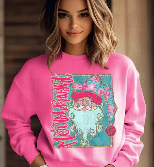 Merry & Bright Santa Neon Pink DTF Transfer