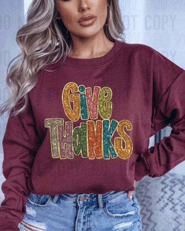 Give Thanks Glittery DTF Transfer