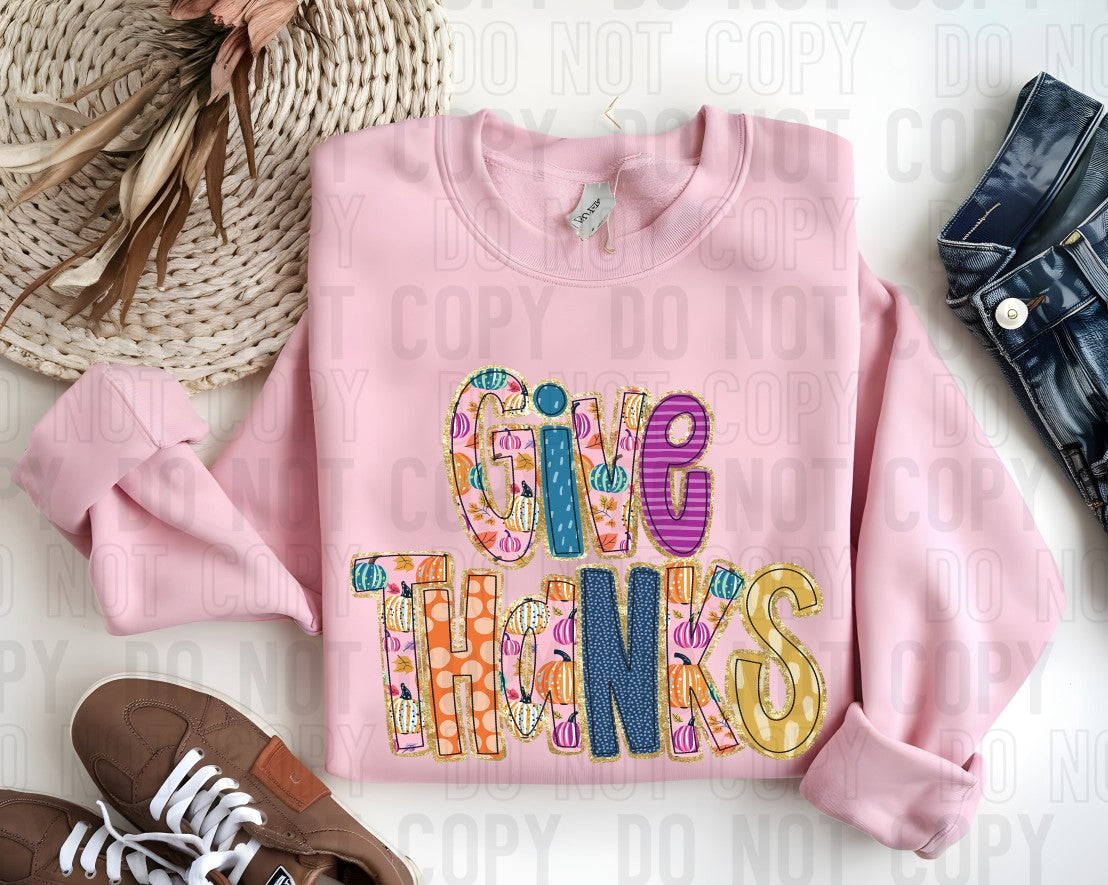 Give Thanks Applique Faux DTF Transfer