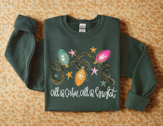 All Is Calm All Is Bright Christmas Lights DTF Transfer