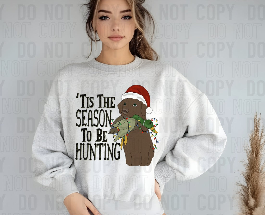 Tis The Season To Be Hunting Chocolate Lab DTF Transfer