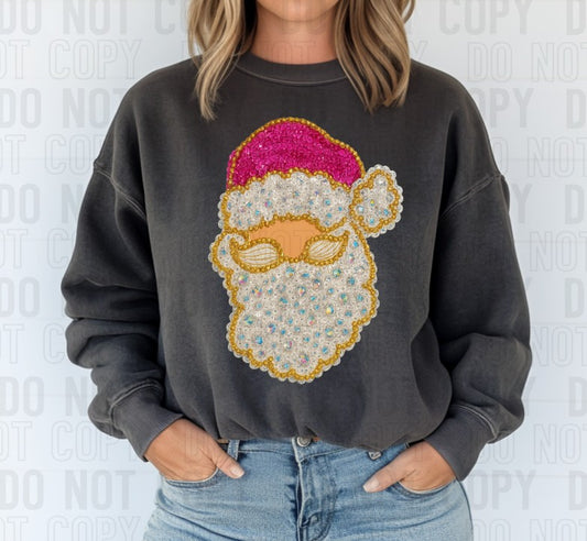 Santa Pink Hat Sequined Faux DTF Transfer