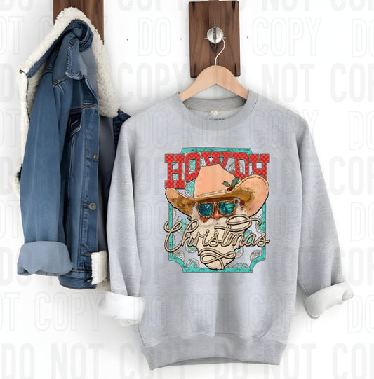 Howdy Christmas Santa Turquoise DTF Transfer