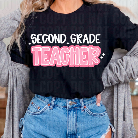 Second Grade Teacher Pink Sparkle DTF Transfer