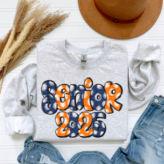 Senior 2025 Doodle Navy Blue Orange DTF Transfer