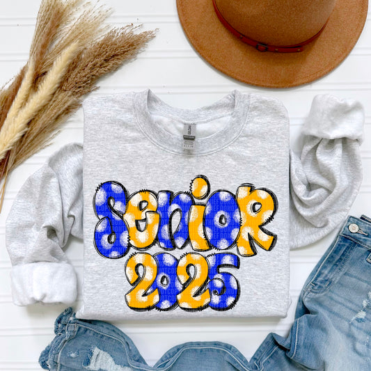 Senior 2025 Doodle Royal Blue Yellow Gold DTF Transfer