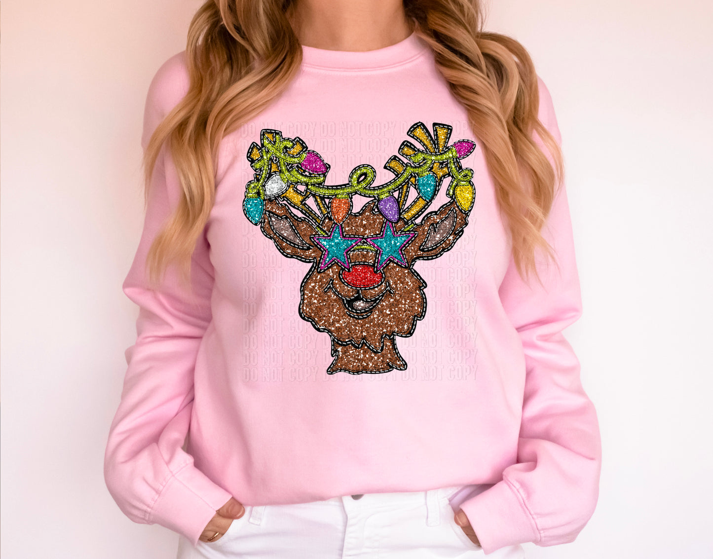 Reindeer Colorful Sequined Faux DTF Transfer