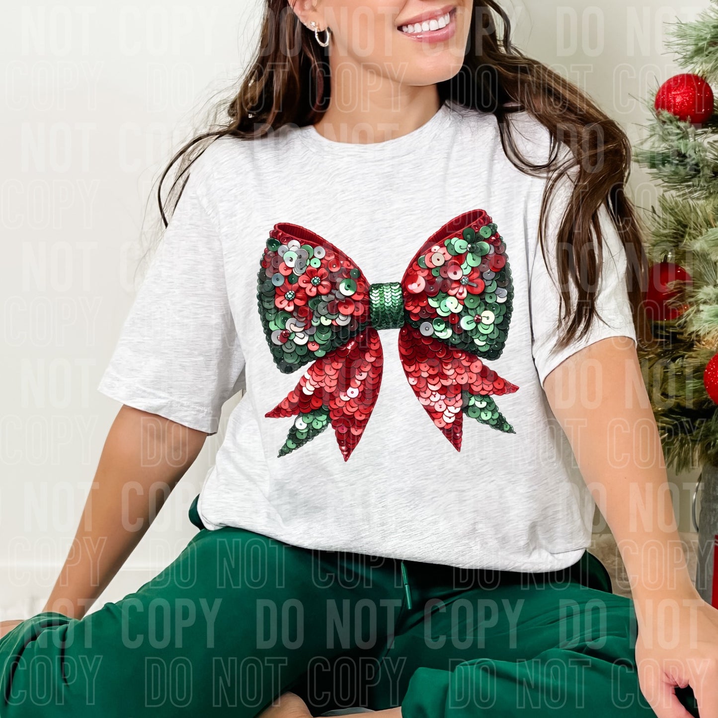 Christmas Sequined Faux Coquette Bow DTF Transfer