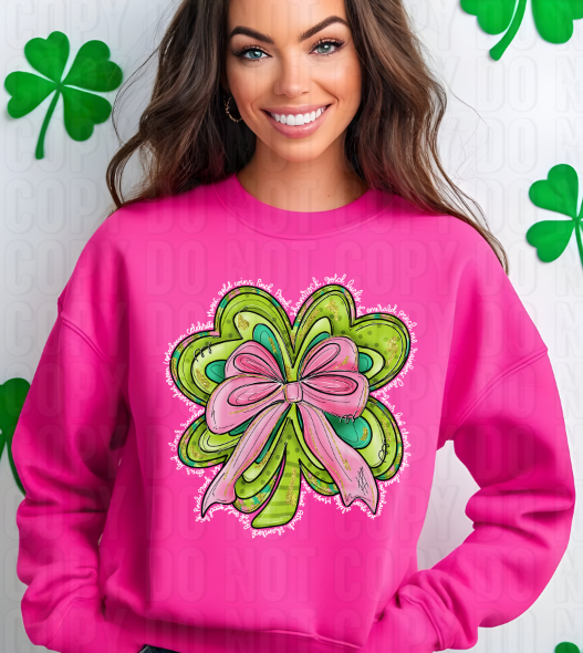 Shamrock W/ Pink Bow White Words DTF Transfer