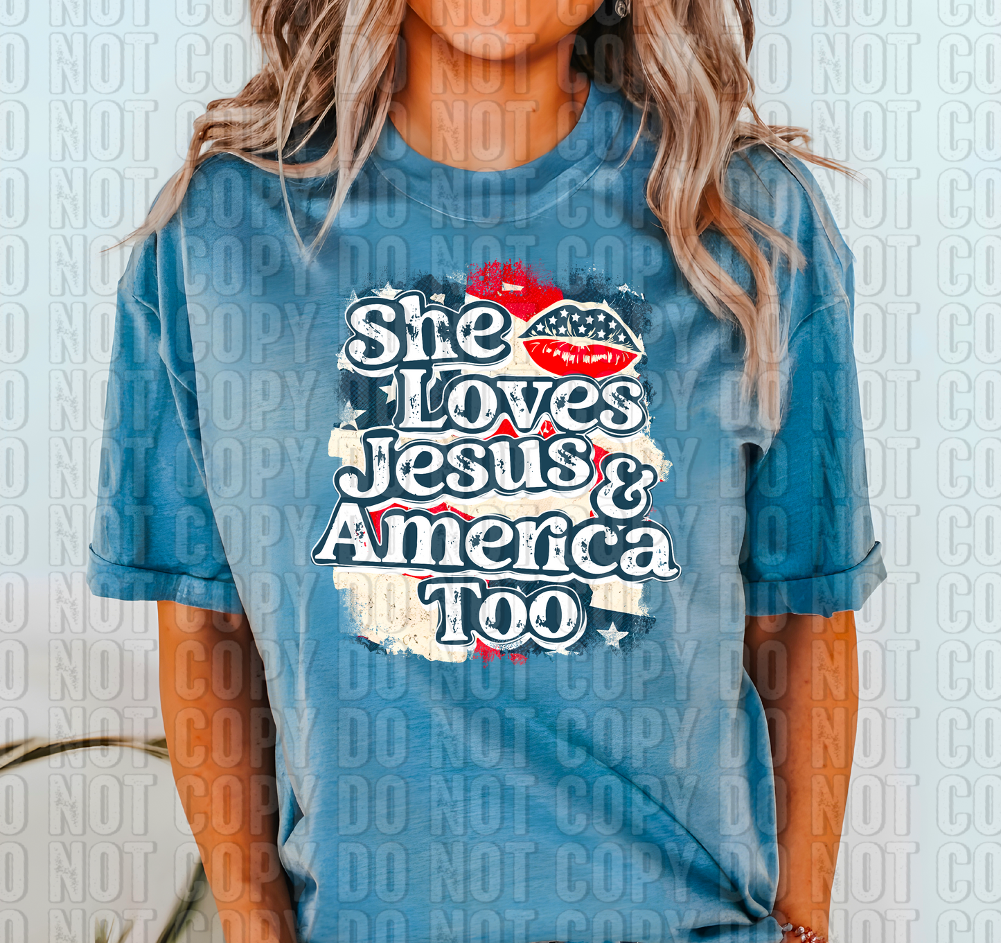 She Loves Jesus & America Too DTF Transfer