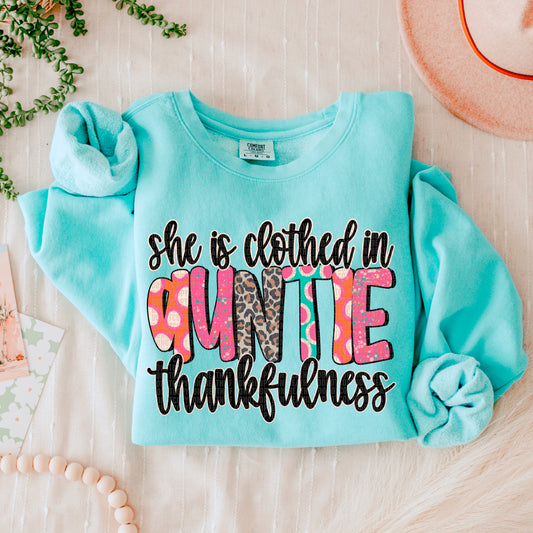 She Is Clothed In Thankfulness Auntie DTF Transfer