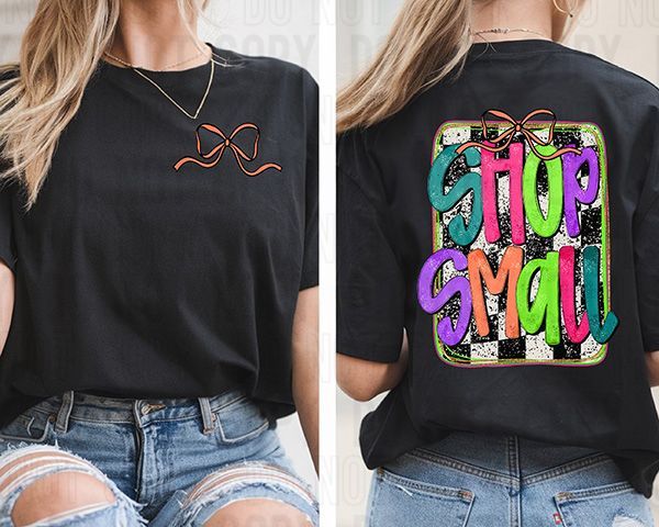 Shop Small Checkered Neon Front/Back DTF Transfer