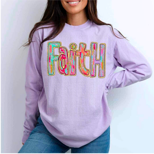Silver Glitz Faith DTF Transfer