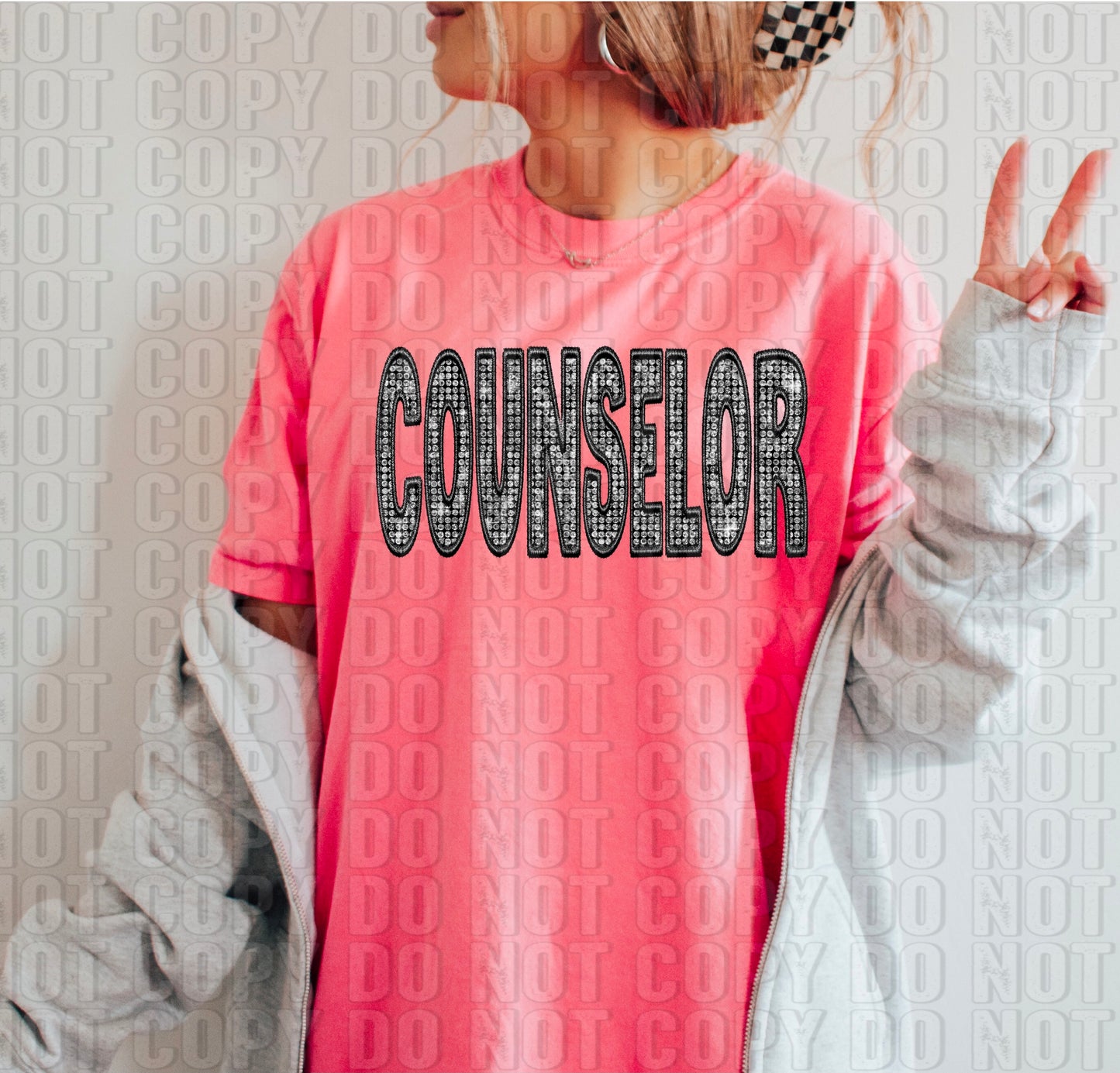 Counselor Silver Sequined DTF Transfer