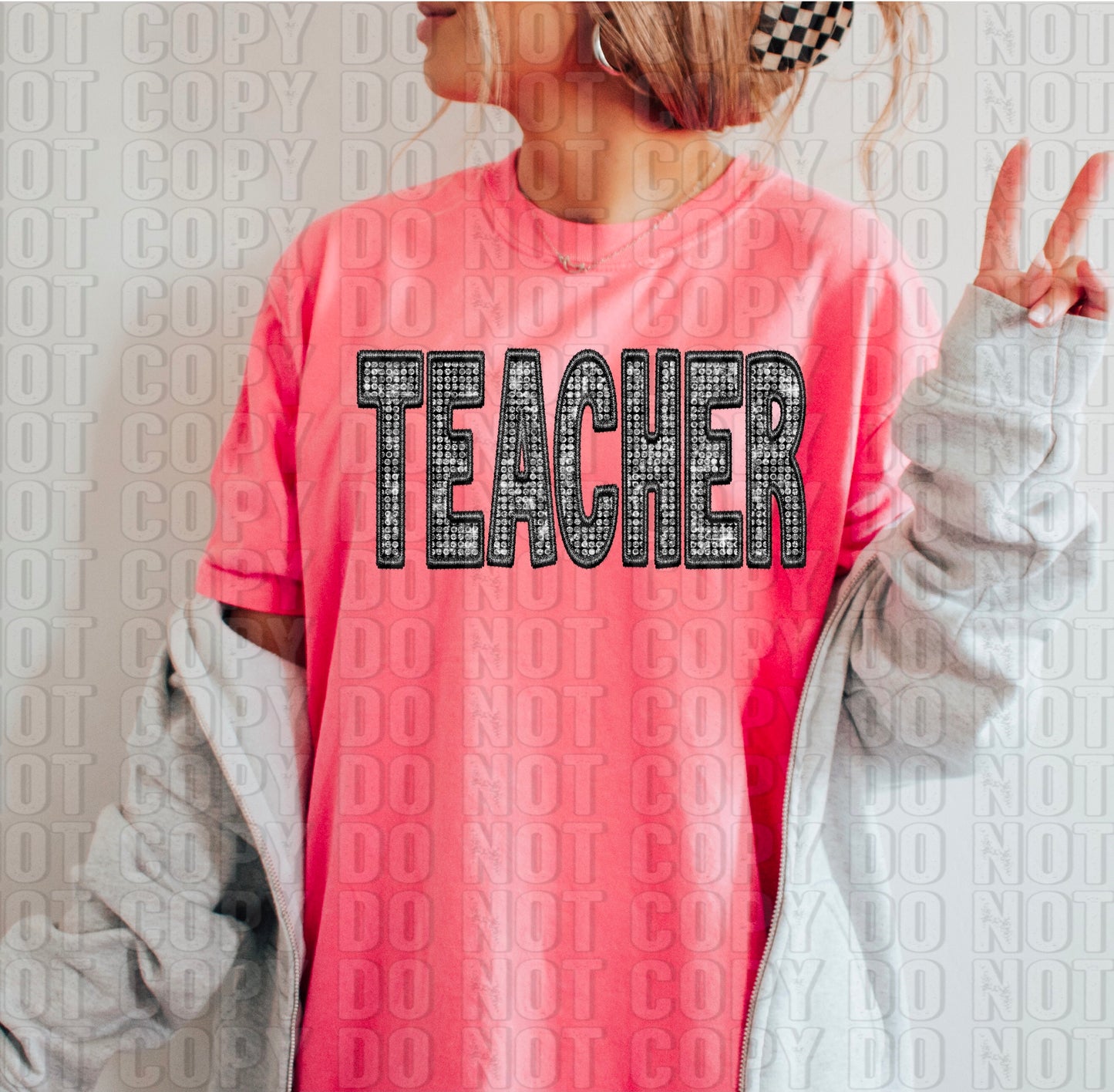 Teacher Silver Sequined DTF Transfer