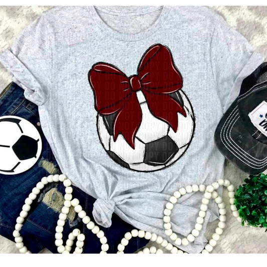 Soccer Maroon Bow DTF Transfer