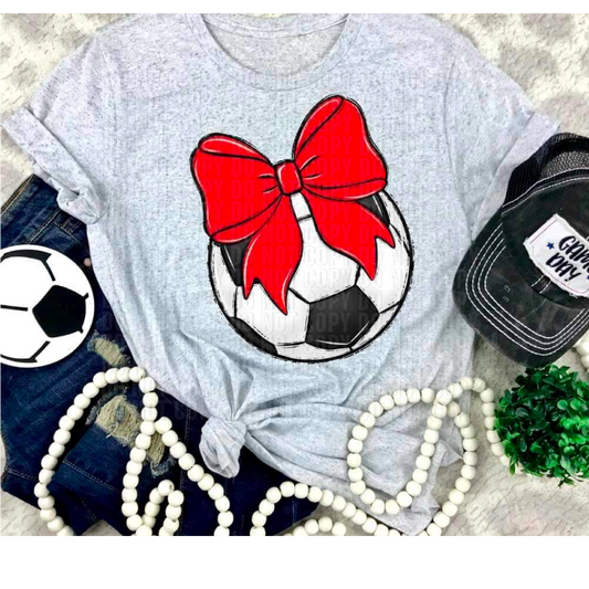 Soccer Red Bow DTF Transfer