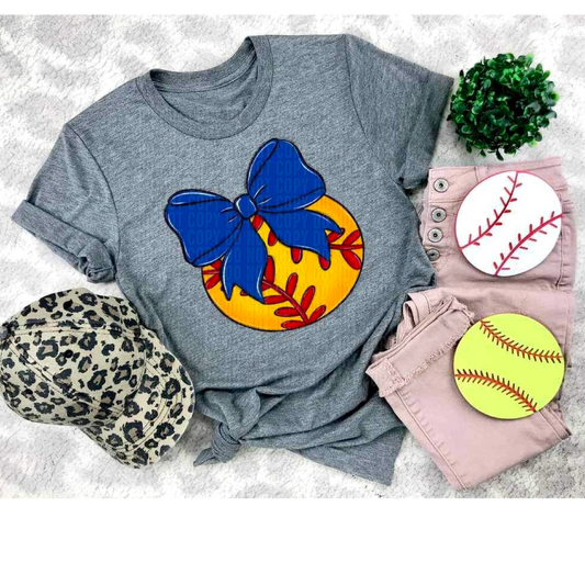 Softball Blue Bow DTF Transfer