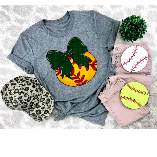 Softball Green Bow DTF Transfer