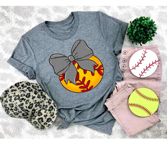 Softball Grey Bow DTF Transfer