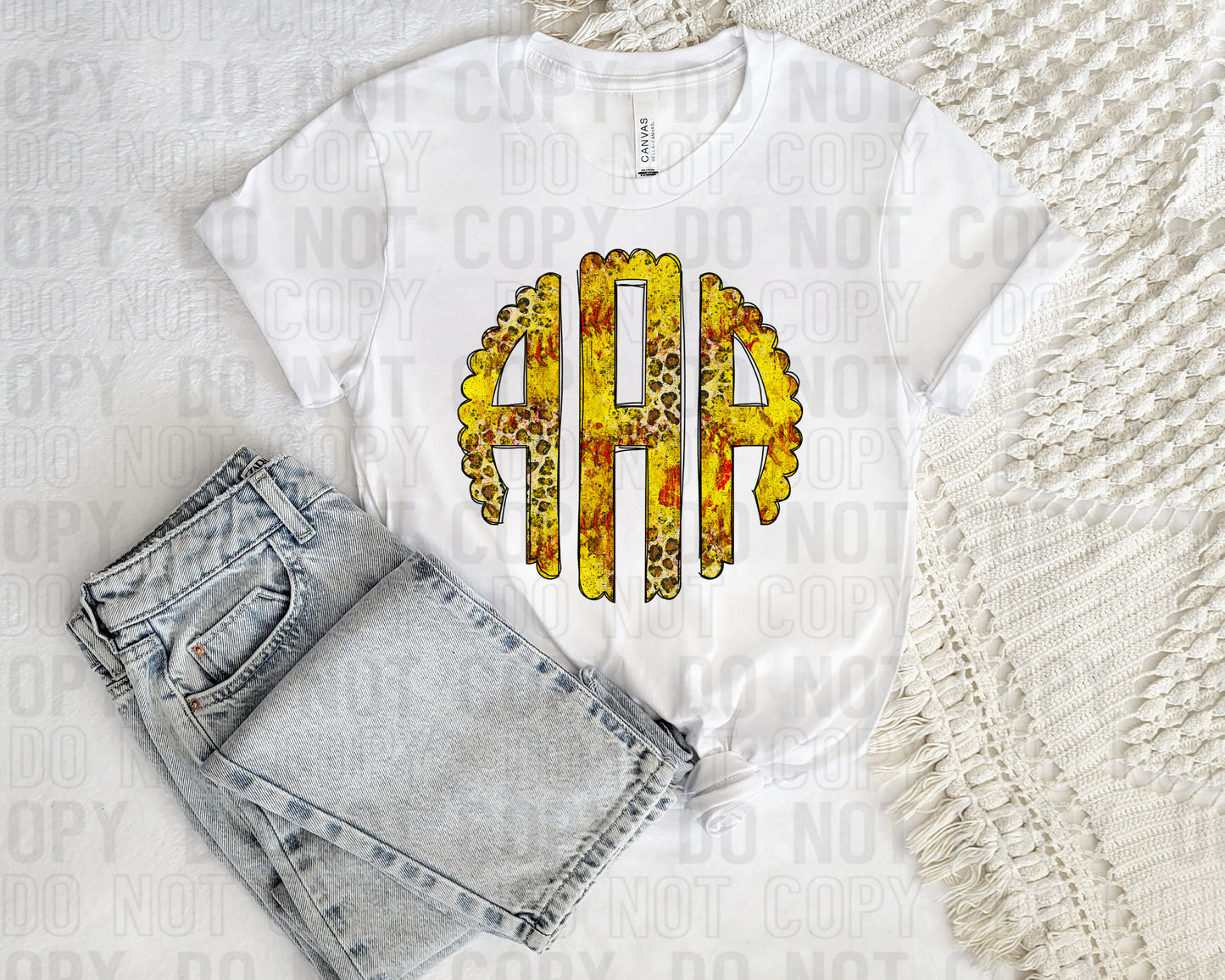 Softball Grunge Scalloped Monogram DTF Transfer