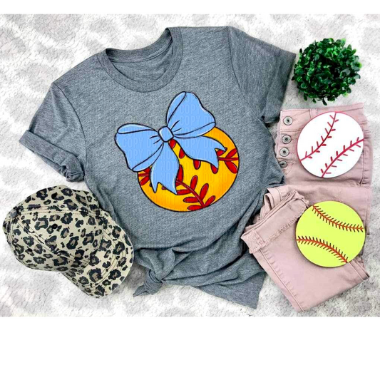 Softball Light Blue Bow DTF Transfer