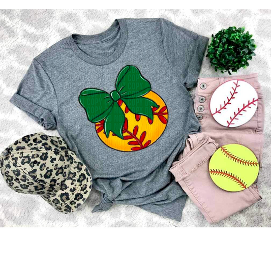 Softball Light Green Bow DTF Transfer