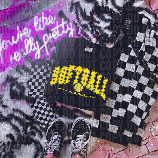 Softball Mama Yellow DTF Transfer