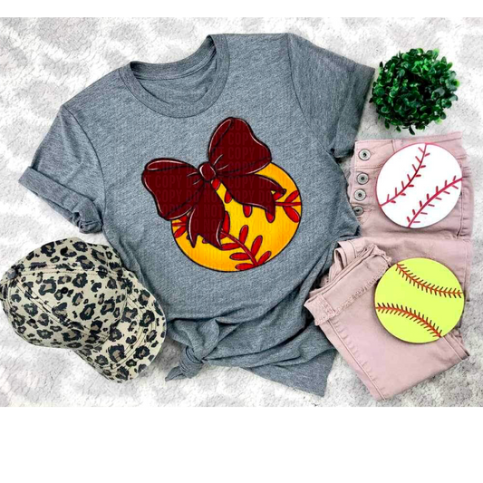 Softball Maroon Bow DTF Transfer