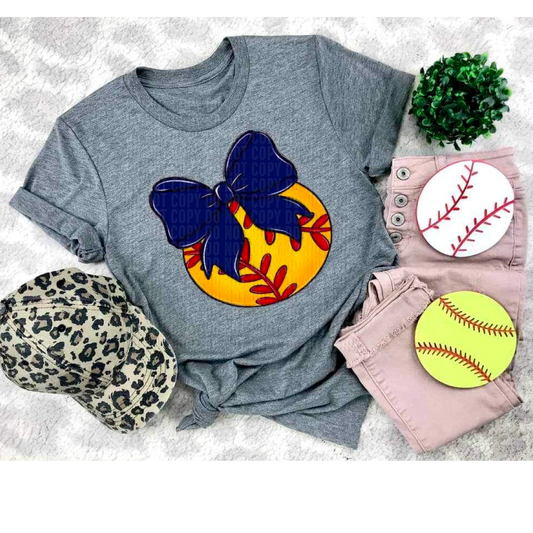 Softball Navy Bow DTF Transfer