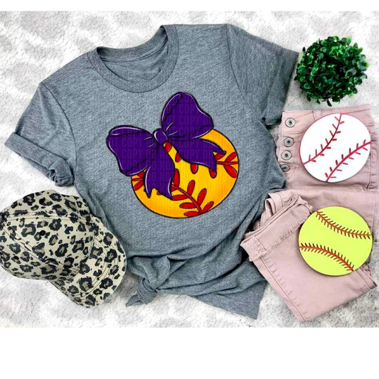 Softball Purple Bow DTF Transfer