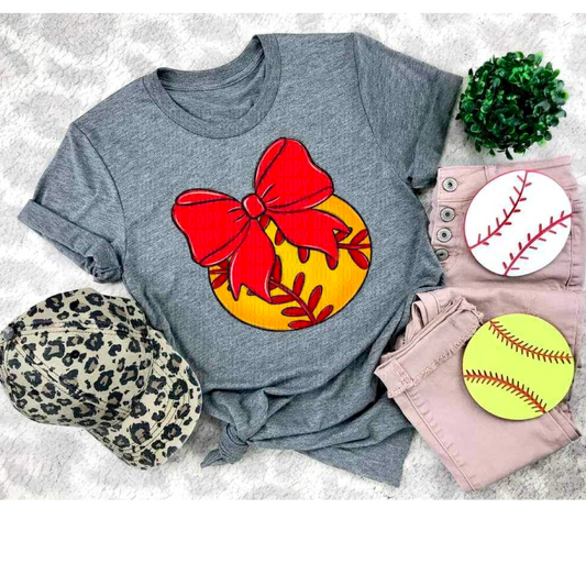 Softball Red Bow DTF Transfer