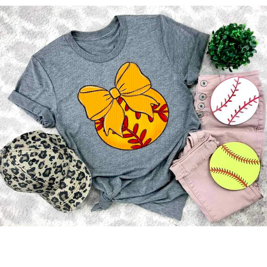 Softball Yellow Bow DTF Transfer