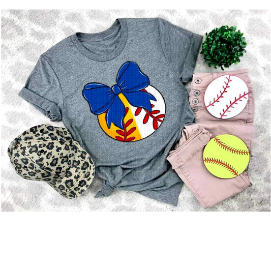 Softball/Baseball Blue Bow DTF Transfer