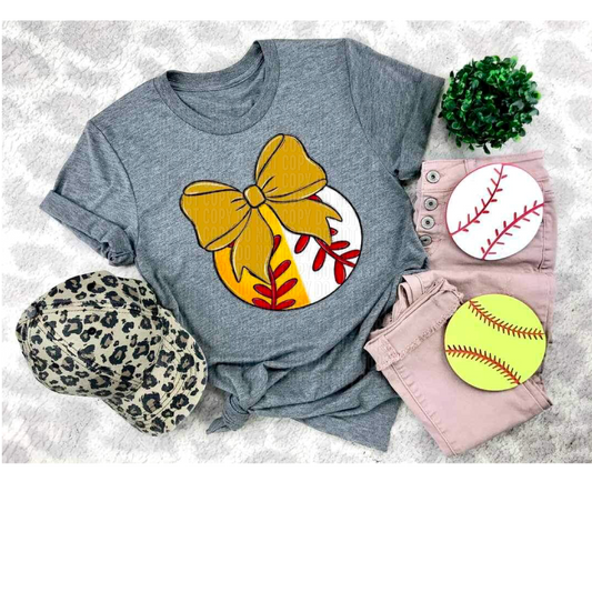 Softball/Baseball Gold Bow DTF Transfer
