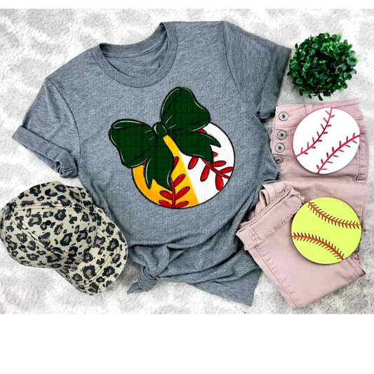 Softball/Baseball Green Bow DTF Transfer