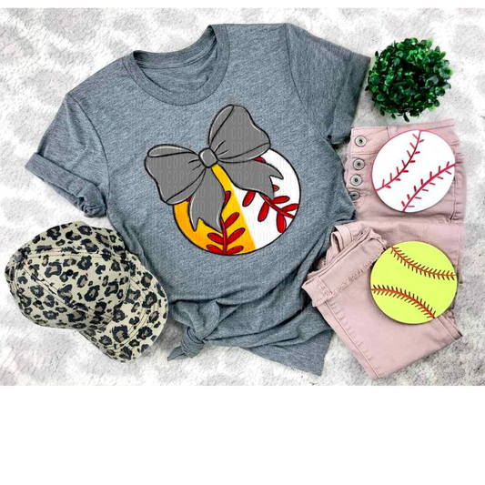 Softball/Baseball Grey Bow DTF Transfer