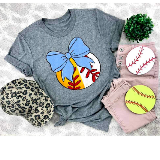 Softball/Baseball Light Blue Bow DTF Transfer