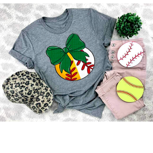 Softball/Baseball Light Green Bow DTF Transfer