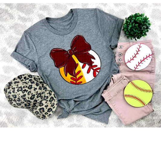 Softball/Baseball Maroon Bow DTF Transfer