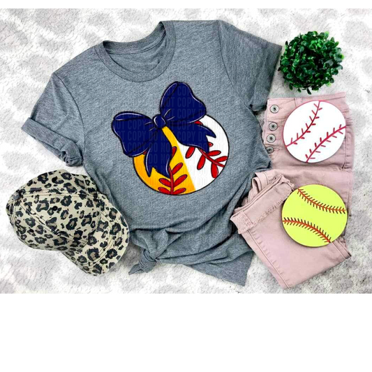 Softball/Baseball Navy Bow DTF Transfer