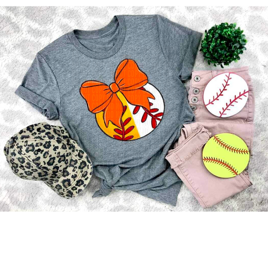 Softball/Baseball Orange Bow DTF Transfer